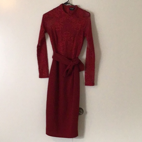 👛Free shipping🍂 Bebe red cocktail holiday dress belted - Picture 1 of 9